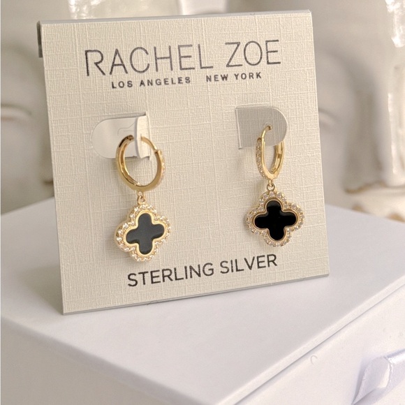 Last 1! Rachel Zoe Clover Earrings Cubic Zirconia Sterling Silver - Picture 3 of 4